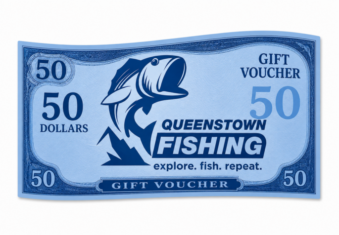 Queenstown Fishing $50 gift voucher in blue banknote style design